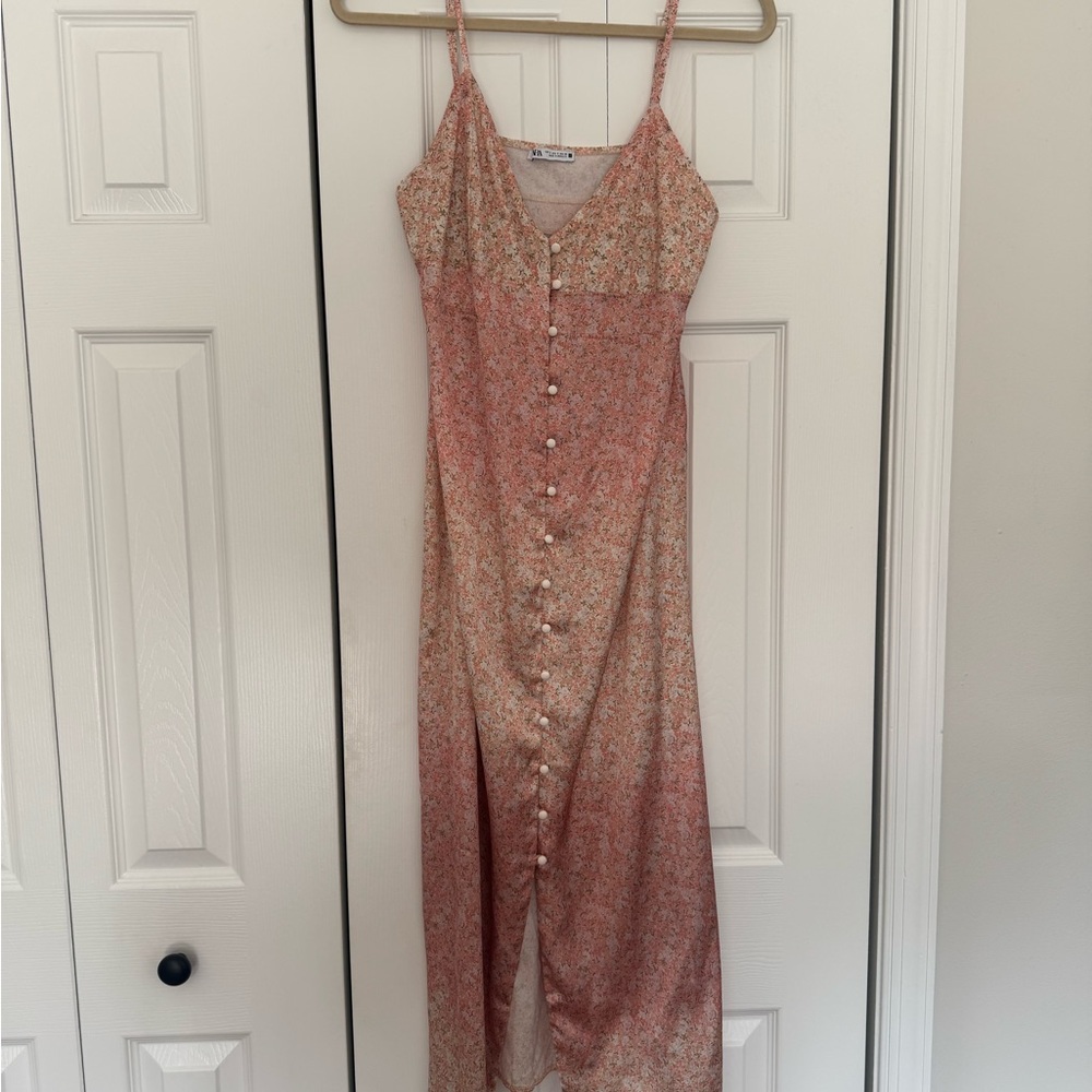 Zara Blush Floral Maxi Dress with Buttons